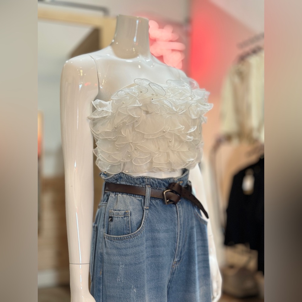 Organza Fluttery Ruffle Tube Top